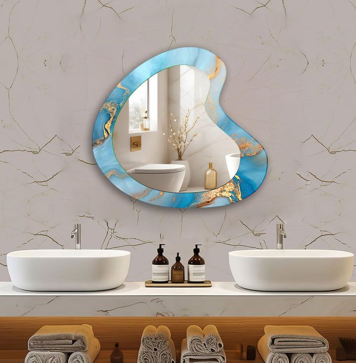 Mirror wall decor combining bold shapes and reflective surfaces to create a striking focal point
