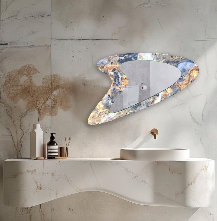 Decorative wall mirror blending artistic patterns with modern functionality for a unique look
