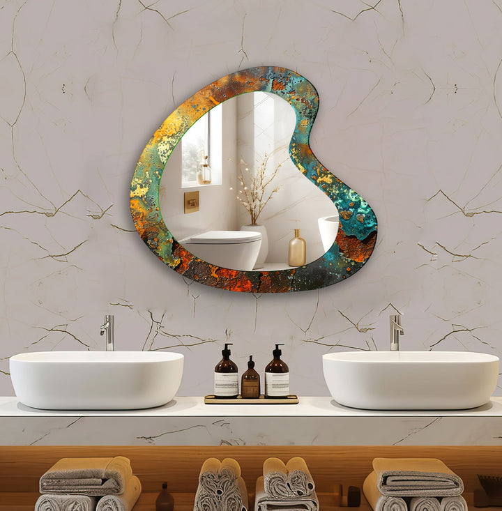 Mirror wall decor combining bold shapes and reflective surfaces to create a striking focal point

