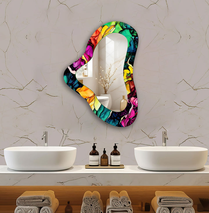 Decorative wall mirror blending artistic patterns with modern functionality for a unique look
