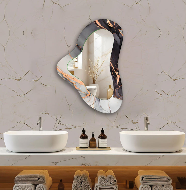Grauer asymmetrischer Wandspiegel aus Glas