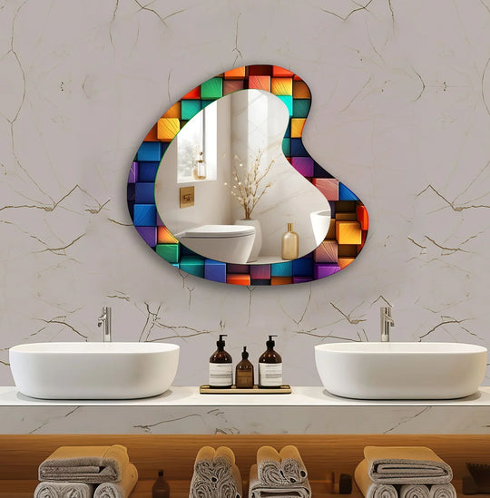 Modern Colorful Cubes Irregular Glass Wall Mirror - MyPhotoStation