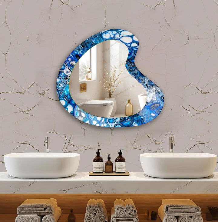 Mirror wall art with abstract shapes and reflective surfaces for a modern artistic vibe
