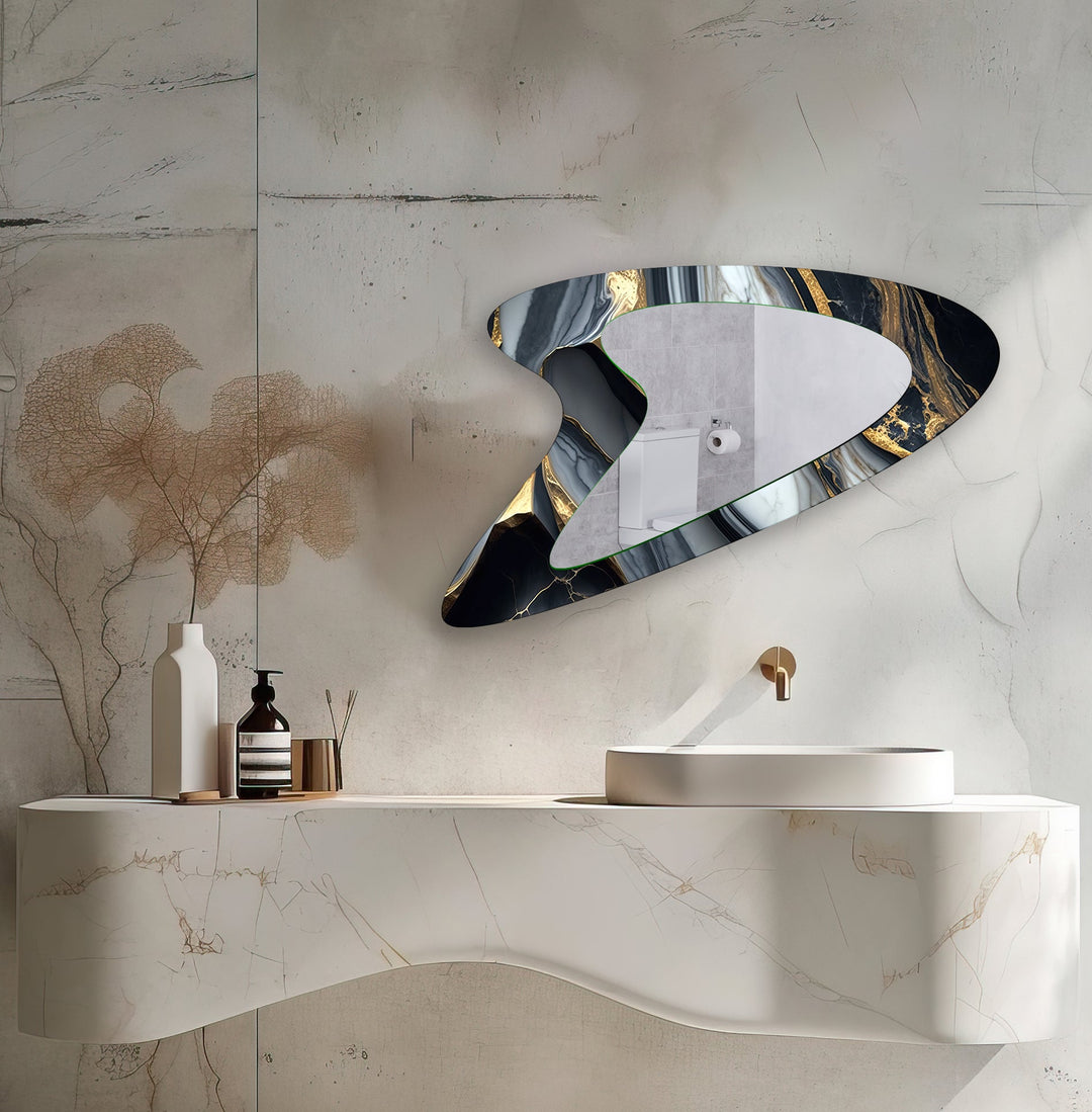 Eleganter Marmor-Wandspiegel in Gold und Grau