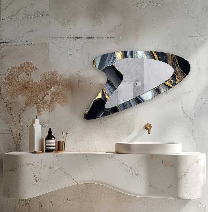 Eleganter Marmor-Wandspiegel in Gold und Grau