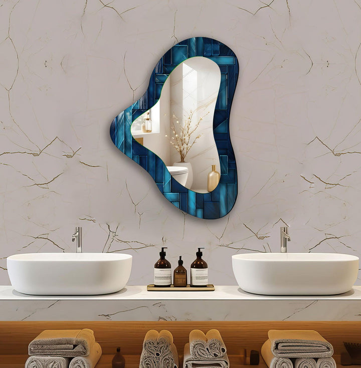 Mirror wall decor combining bold shapes and reflective surfaces to create a striking focal point
