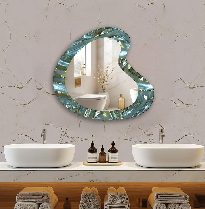 Green Abstract Irregular Glass Wall Mirror