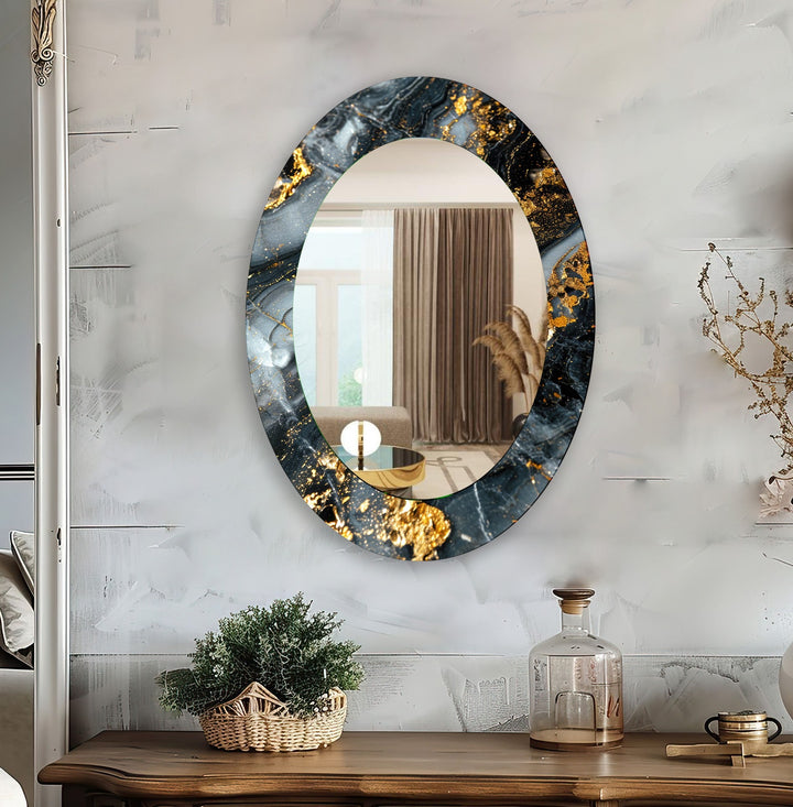 Black And Gold Abstract Oval Wall Mirror