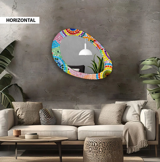 Highlighting the layering effect, the pink mosaic dining room wall mirror for wall decor enhances the modern living space, reflecting light and creating depth.
