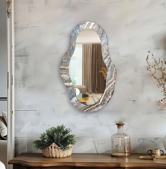 Gray And White Asymmetrical Wall Mirror - MyPhotoStation