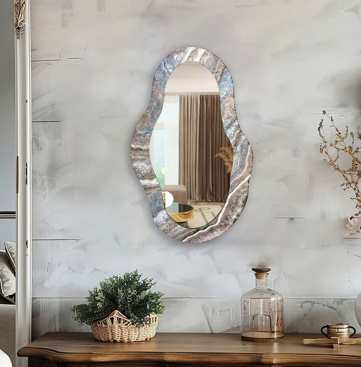 Gray And White Asymmetrical  Wall Mirror