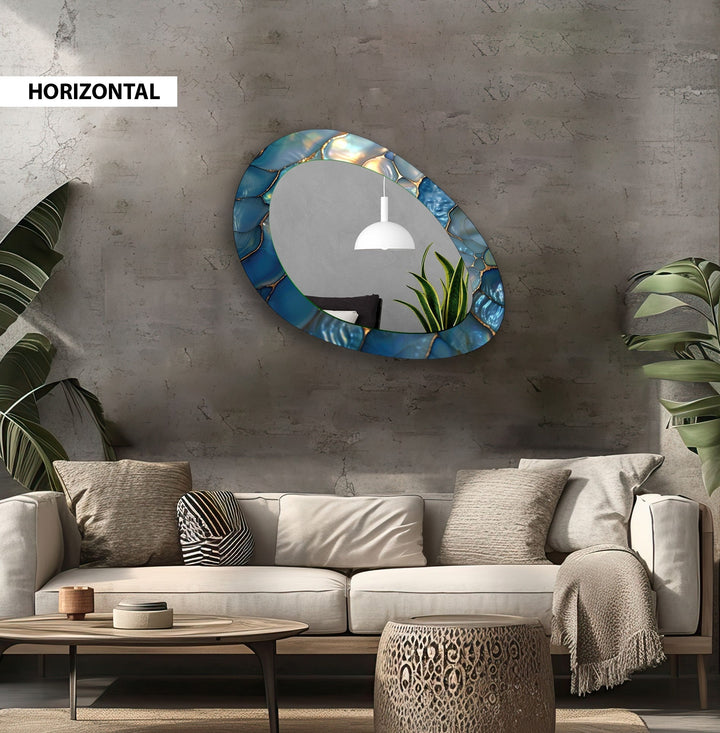 Abstrakter Wandspiegel in Blau-Metallic