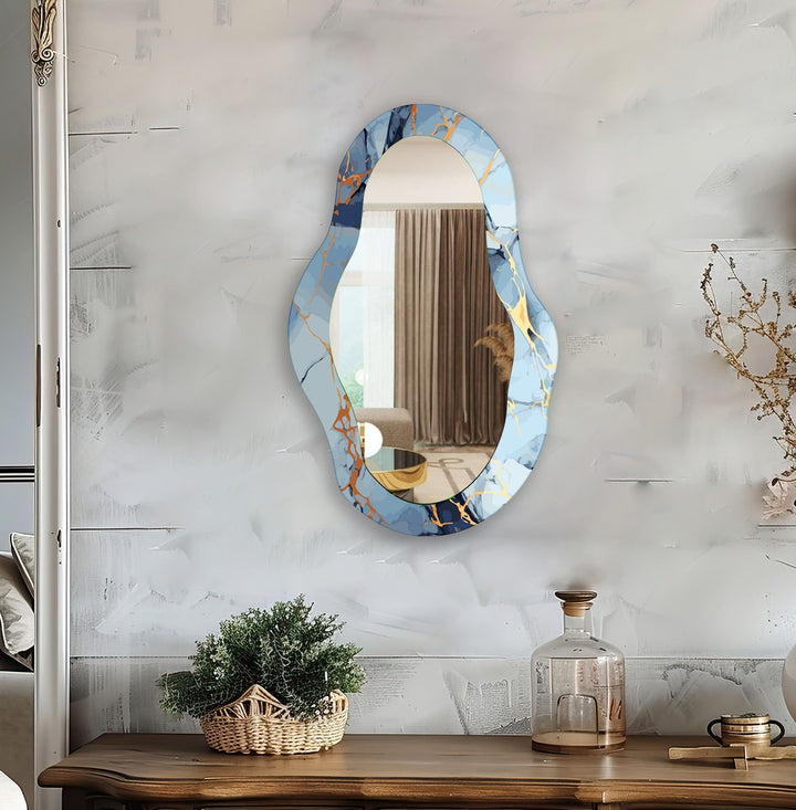 Mirror wall art with abstract shapes and reflective surfaces for a modern artistic vibe