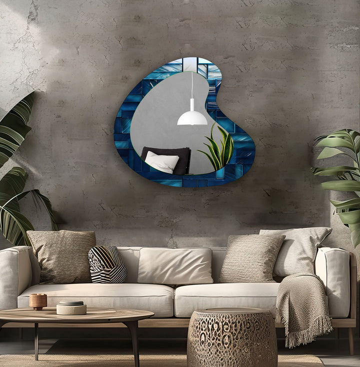 Blaue Mosaikfliesen Moderner Wandspiegel