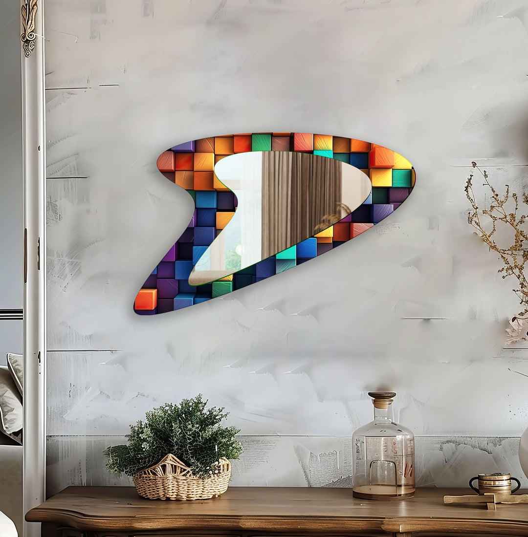 Decorative wall mirror blending artistic patterns with modern functionality for a unique look
