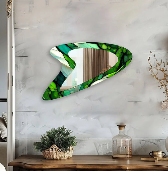 Green Stained Decorative Small Wall Mirror - MyPhotoStation