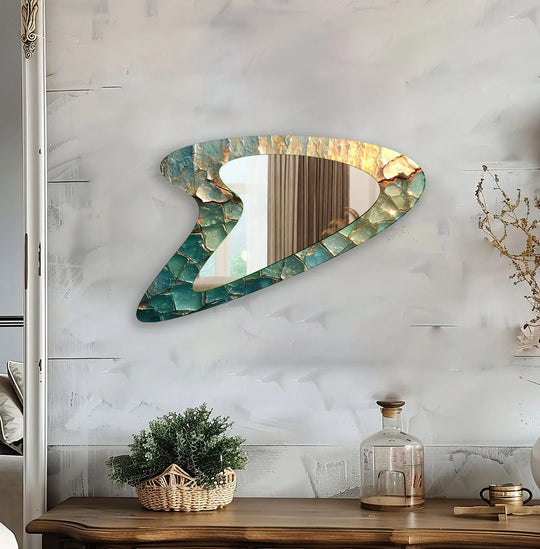 Green Oil Painting Irregular Wall Mirror - MyPhotoStation