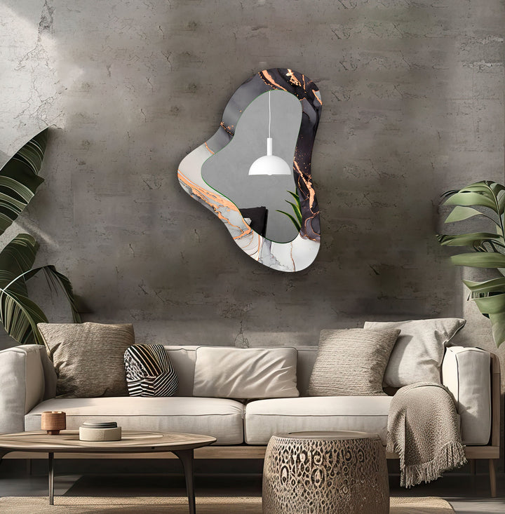 Grauer asymmetrischer Wandspiegel aus Glas