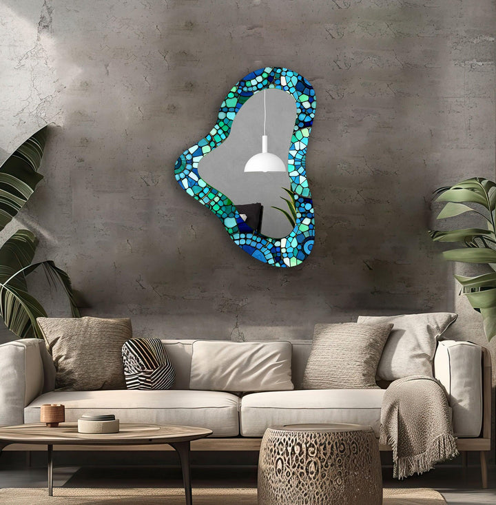 Decorative wall mirror blending artistic patterns with modern functionality for a unique look
