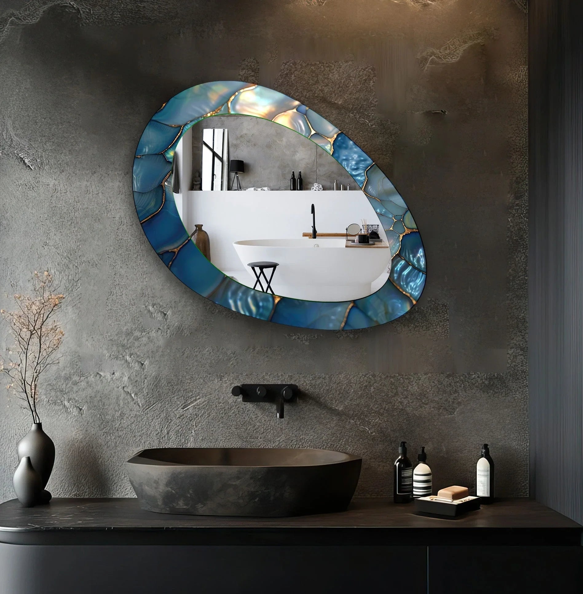 Blue Metallic Abstract Wall Mirror - MyPhotoStation