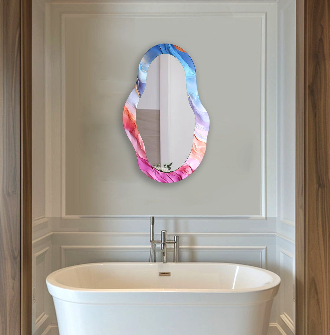 Mirror wall decor combining bold shapes and reflective surfaces to create a striking focal point
