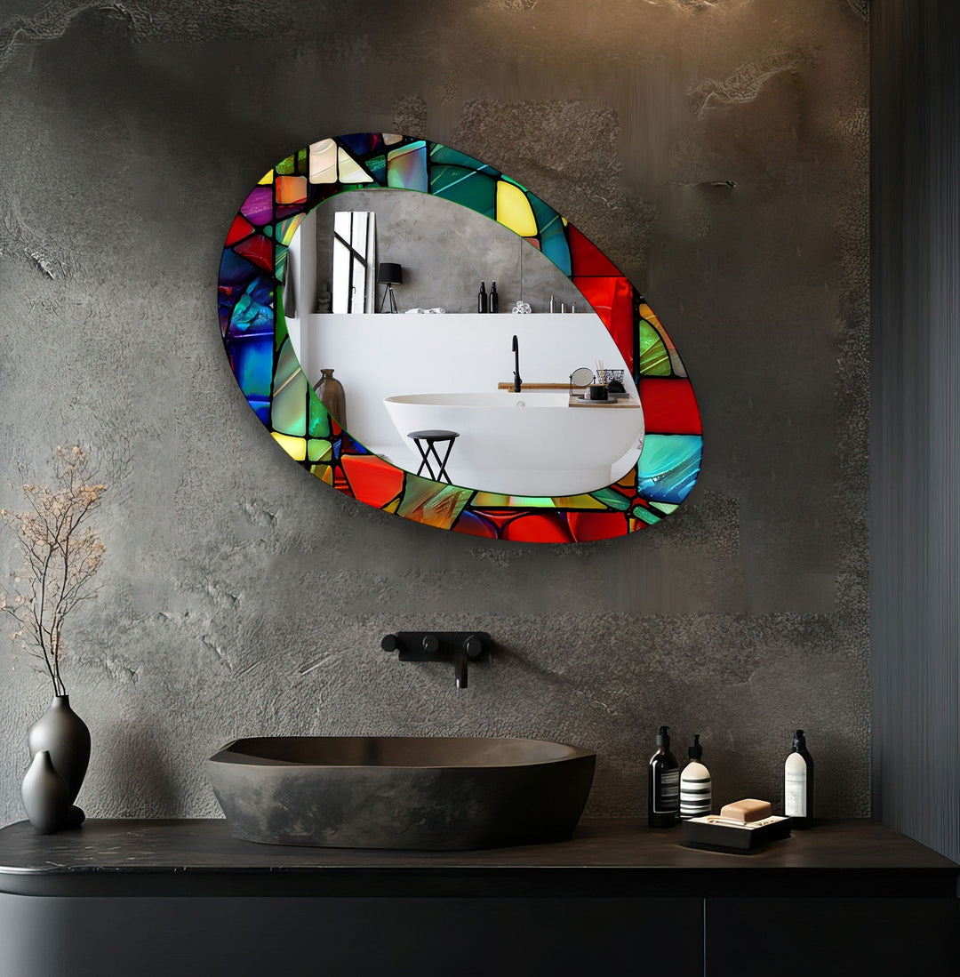 Mirror wall art with abstract shapes and reflective surfaces for a modern artistic vibe
