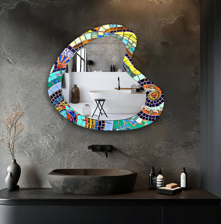 Decorative wall mirror blending artistic patterns with modern functionality for a unique look
