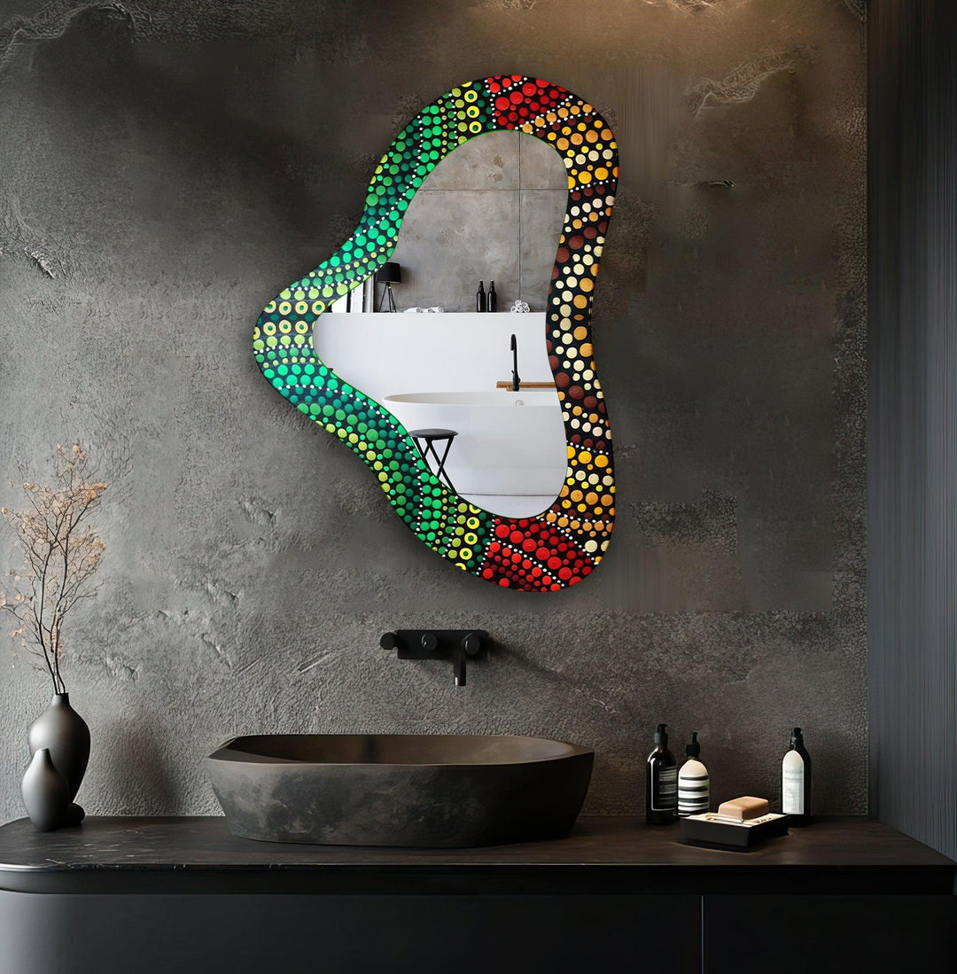 Mirror wall art with abstract shapes and reflective surfaces for a modern artistic vibe
