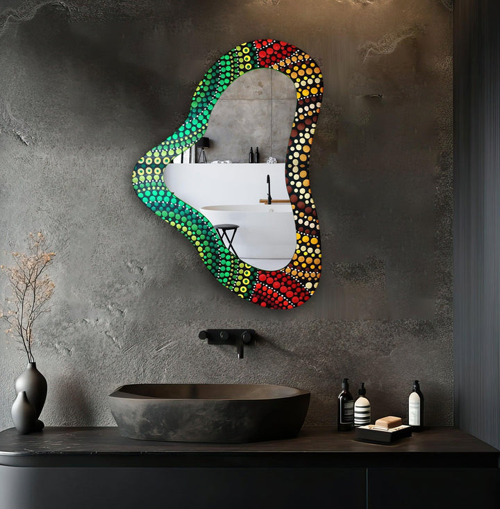 Mirror wall art with abstract shapes and reflective surfaces for a modern artistic vibe
