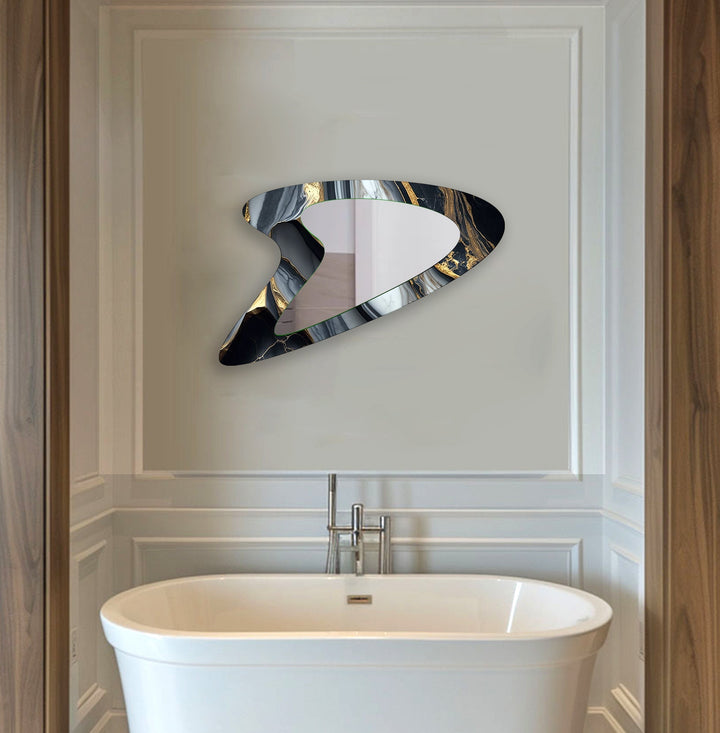 Eleganter Marmor-Wandspiegel in Gold und Grau