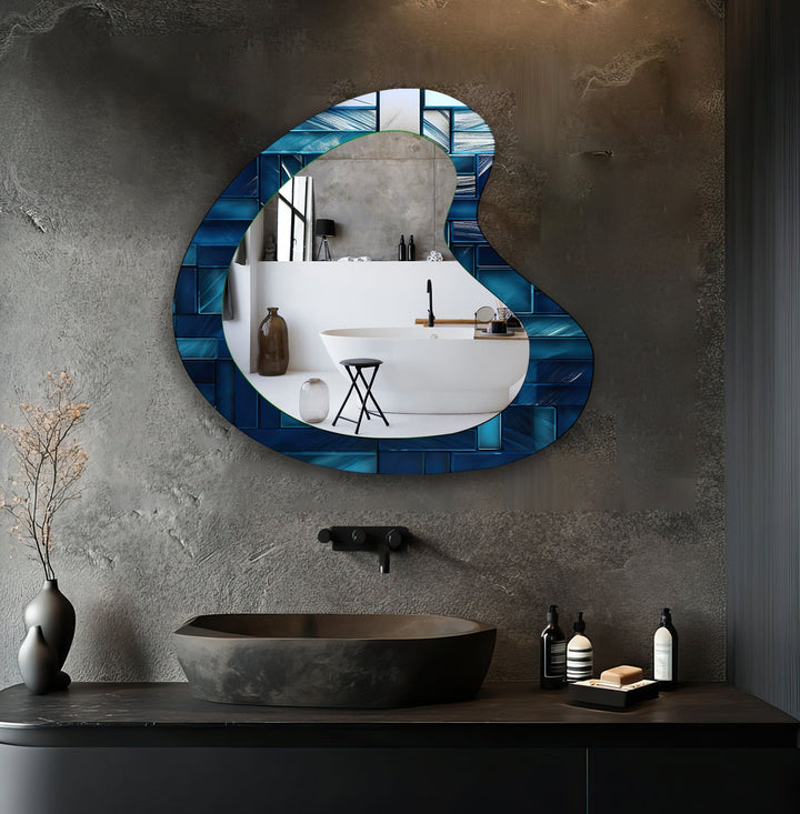 Blaue Mosaikfliesen Moderner Wandspiegel