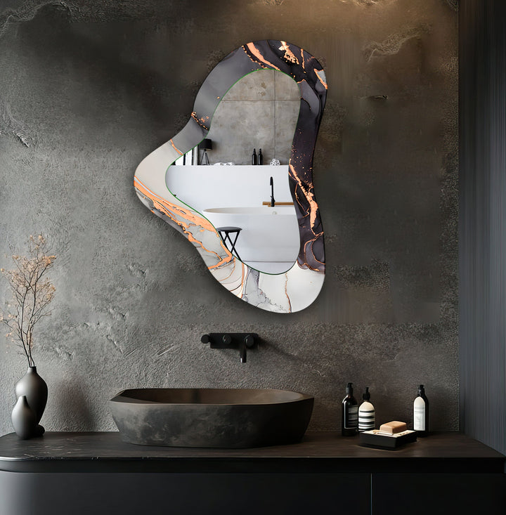 Grauer asymmetrischer Wandspiegel aus Glas