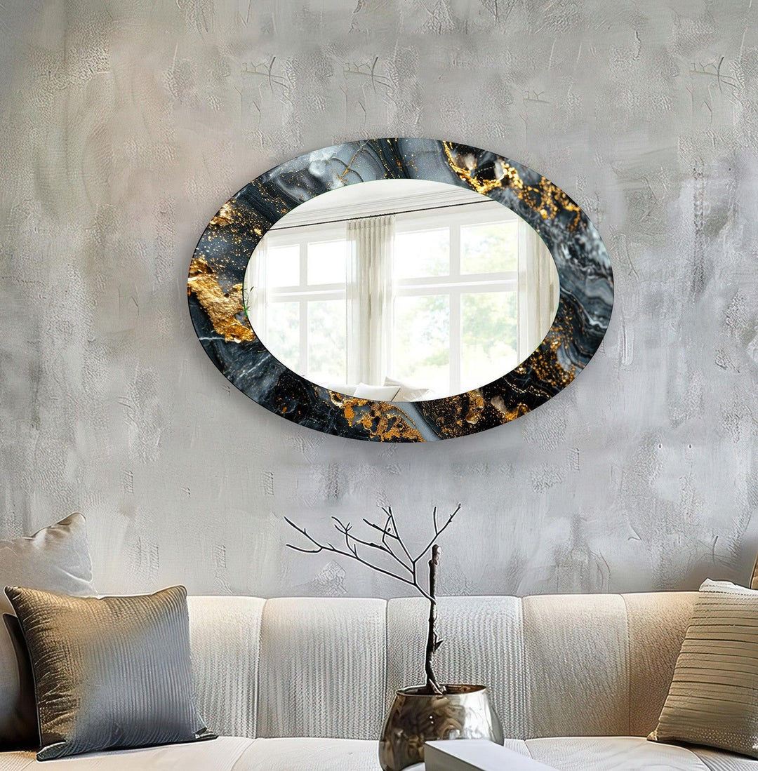 Black And Gold Abstract Oval Wall Mirror