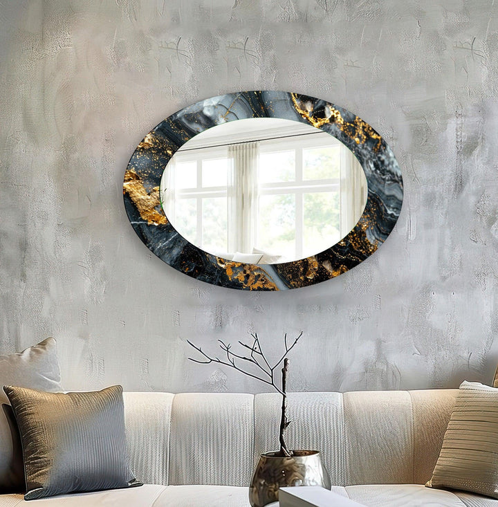 Black And Gold Abstract Oval Wall Mirror