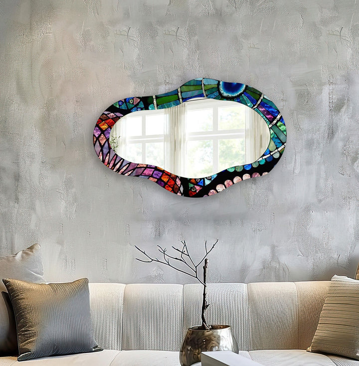 Mirrored wall art crafted with bold patterns for a modern and sophisticated touch
