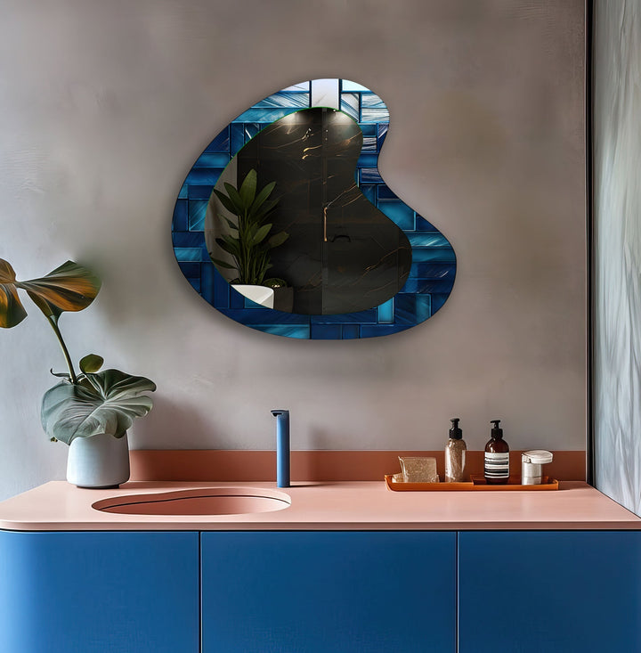 Blaue Mosaikfliesen Moderner Wandspiegel