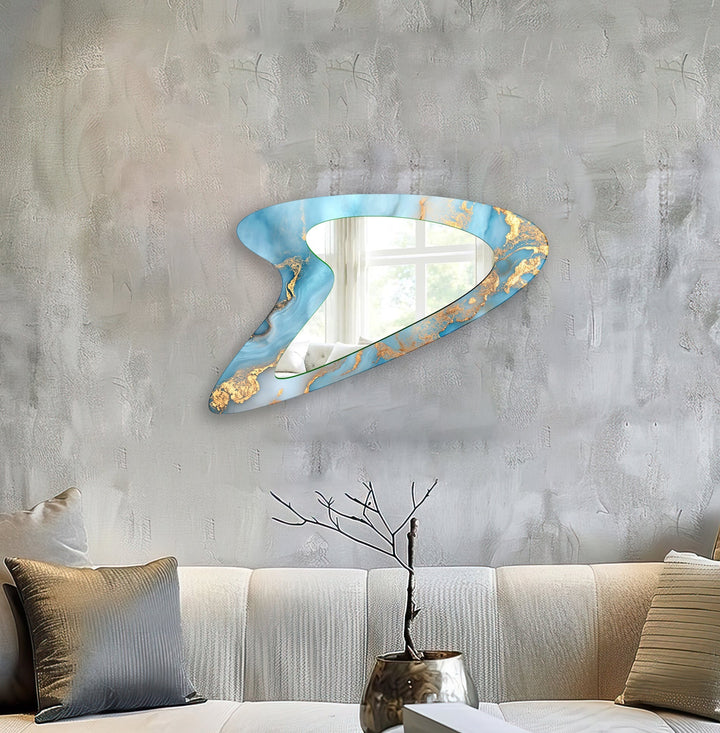 Mirror wall art with abstract shapes and reflective surfaces for a modern artistic vibe
