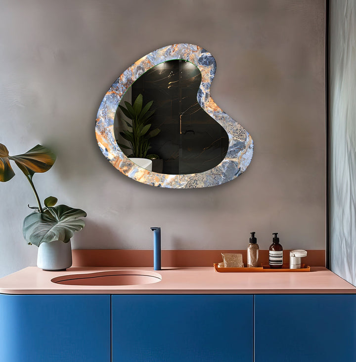 Mirror wall decor combining bold shapes and reflective surfaces to create a striking focal point
