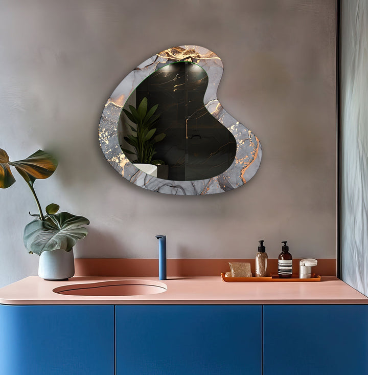 Mirror wall decor combining bold shapes and reflective surfaces to create a striking focal point
