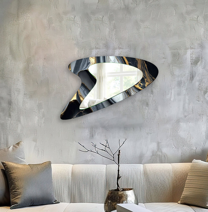 Eleganter Marmor-Wandspiegel in Gold und Grau