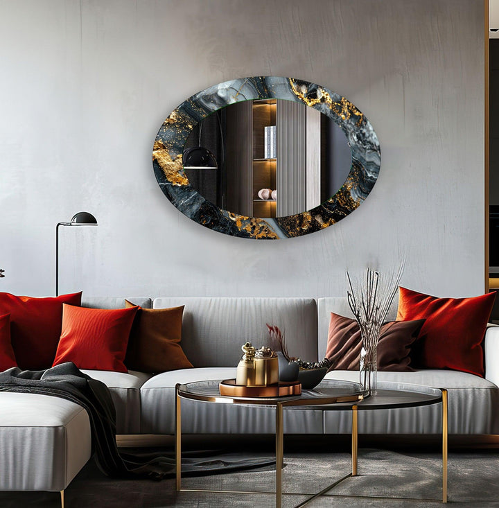 Black And Gold Abstract Oval Wall Mirror