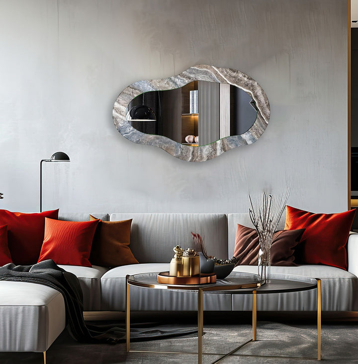Gray And White Asymmetrical  Wall Mirror