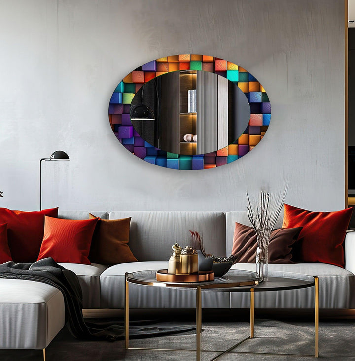 Decorative wall mirror blending artistic patterns with modern functionality for a unique look
