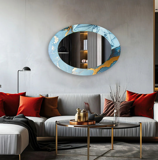 Mirror wall art with abstract shapes and reflective surfaces for a modern artistic vibe
