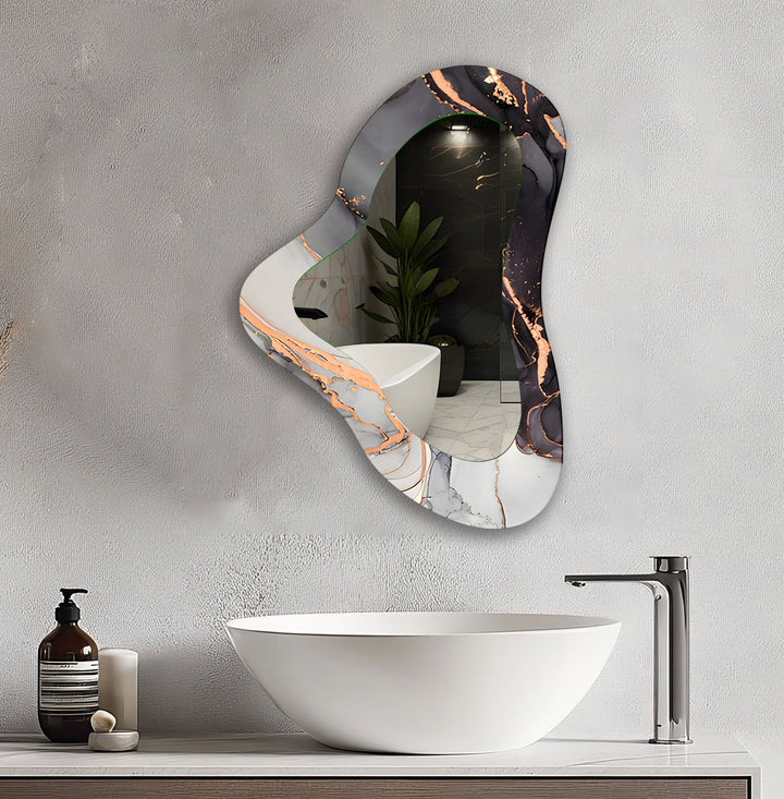 Grauer asymmetrischer Wandspiegel aus Glas