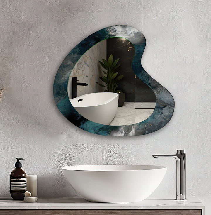 Mirror wall decor combining bold shapes and reflective surfaces to create a striking focal point
