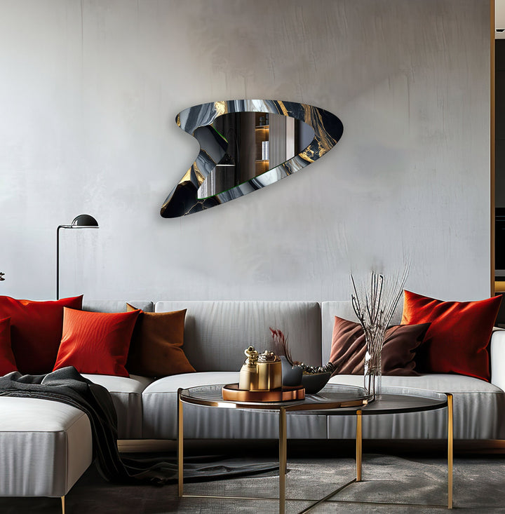 Eleganter Marmor-Wandspiegel in Gold und Grau