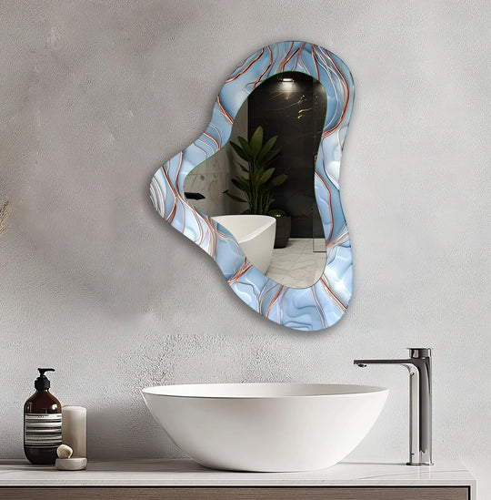 Modern Blue Irregular Glass Wall Mirror - MyPhotoStation
