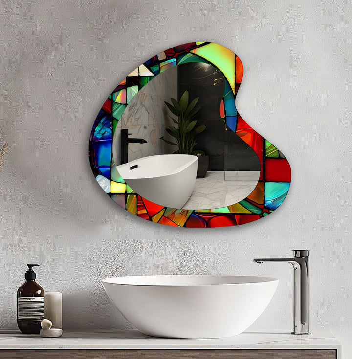 Mirror wall art with abstract shapes and reflective surfaces for a modern artistic vibe
