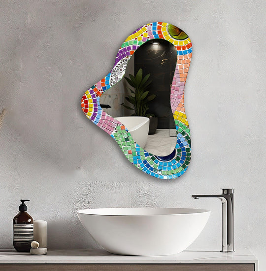 Pink Tiles Asymmetrical Glass Wall Mirror - MyPhotoStation